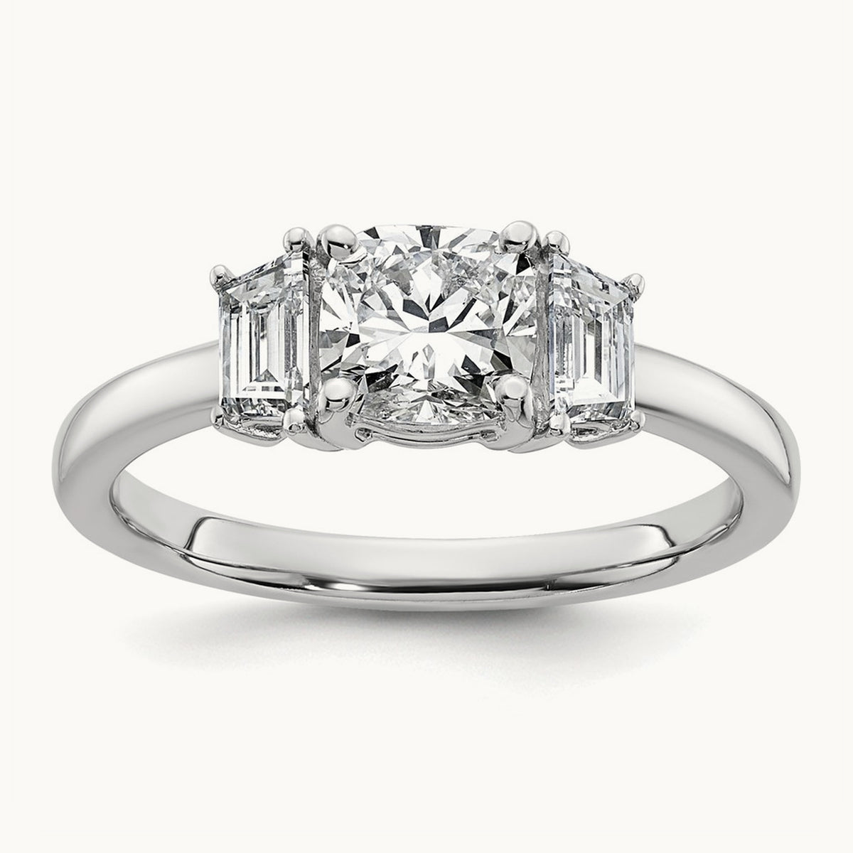 Cushion & 1/2 Moon Engagement Ring — 14K White Gold, 1 3/8 ct, 7