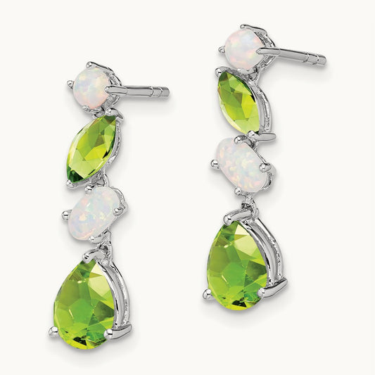 Peridot and Opal Dangle Earrings, 14K White Gold