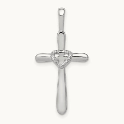 1/10ct. Diamond Cross w/Heart Pendant, 14K White Gold