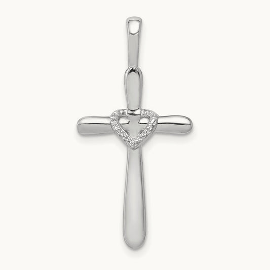 1/10ct. Diamond Cross w/Heart Pendant, 14K White Gold