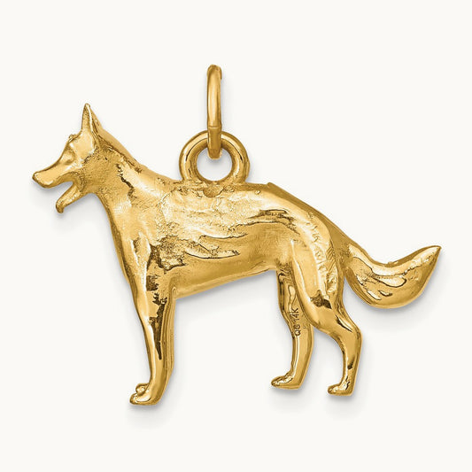 Solid Polished 3-D German Shepherd Charm, 14K