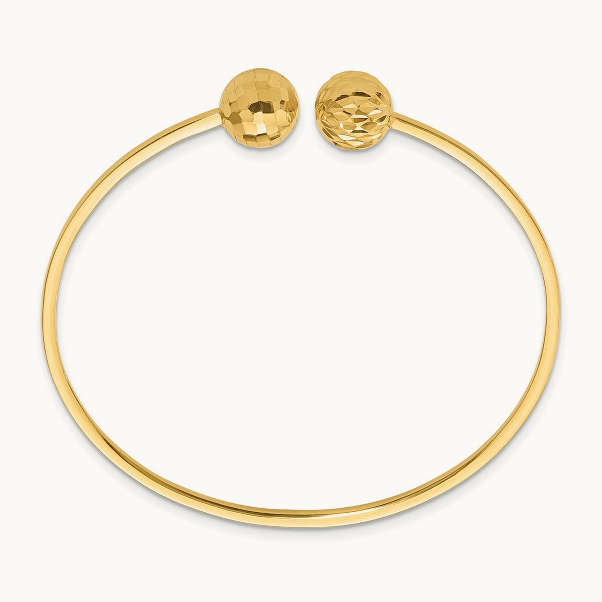 Polished and Diamond Cut Ball Flexible Cuff Bangle Bracelet, 14K