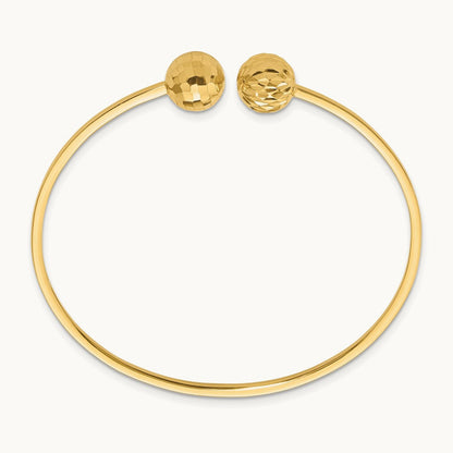 Polished and Diamond Cut Ball Flexible Cuff Bangle Bracelet, 14K