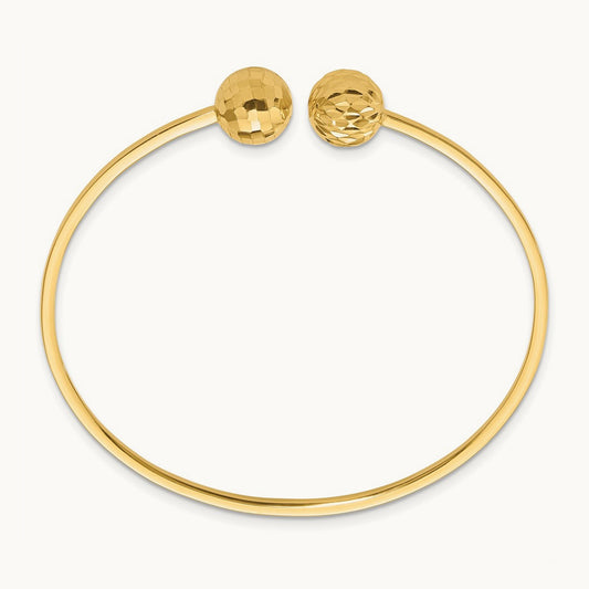 Polished and Diamond Cut Ball Flexible Cuff Bangle Bracelet, 14K