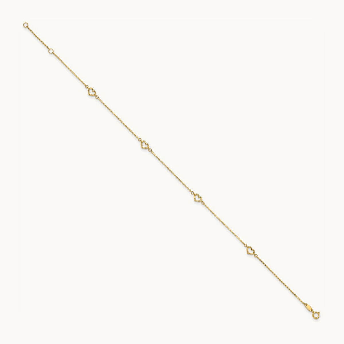 Heart 10in Plus 1in ext. Anklet, 14K