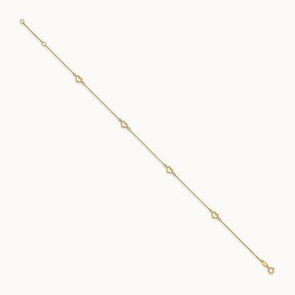Heart 10in Plus 1in ext. Anklet, 14K