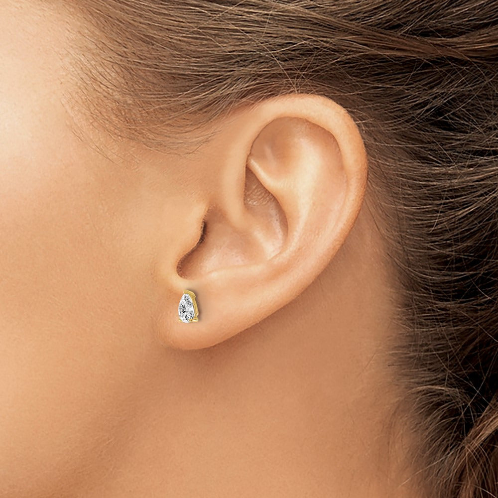 Pear 3 Prong Stud Earrings, 0.50-6.00 ct tw Lab-Grown Diamond — 2/3 ct, 14K Yellow Gold
