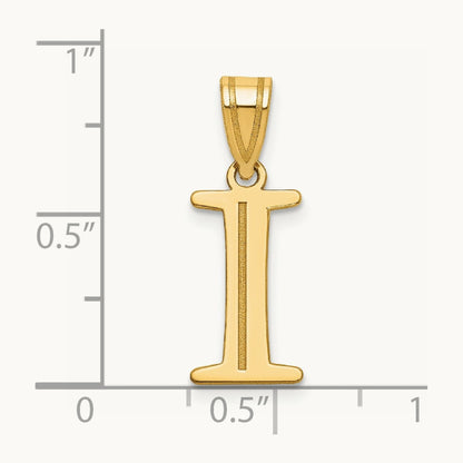Polished Etched Letter I Initial Pendant, 14K