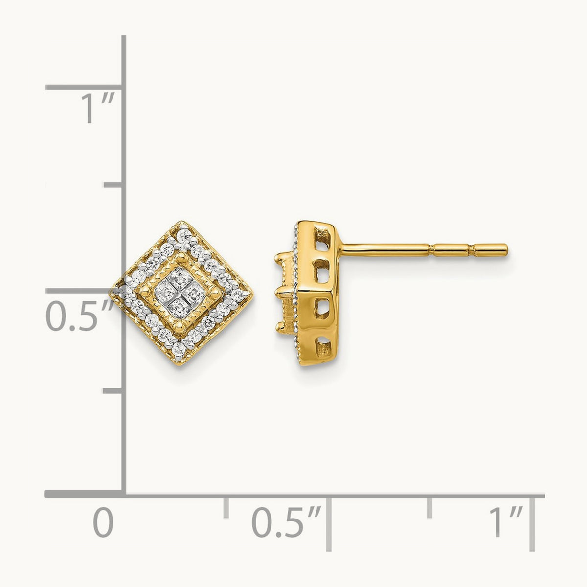 Polished Diamond Post Earrings, 14K
