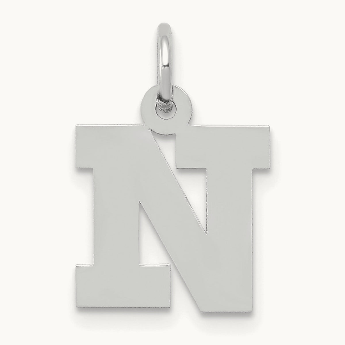 Small Block Initial Charm — 14K White Gold, N