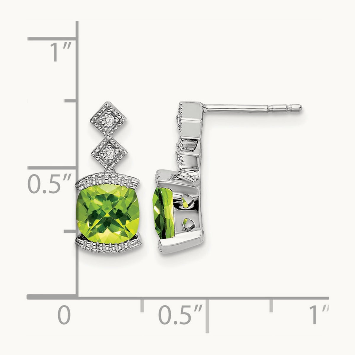 Peridot and Diamond Earrings — 14K White Gold