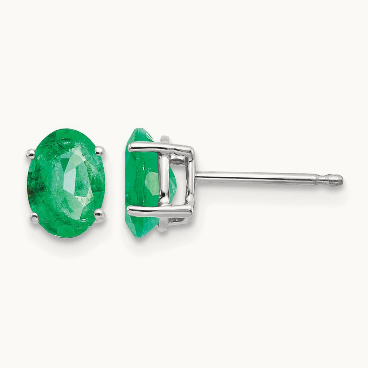 Emerald Earrings, 14K White Gold