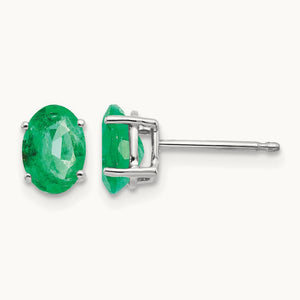 Emerald Earrings, 14K White Gold