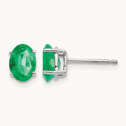 Emerald Earrings, 14K White Gold