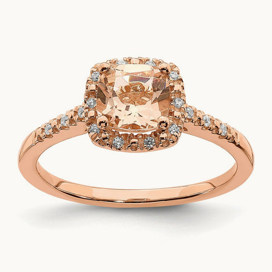 Morganite Diamond Halo Complete Engagement Ring, 14K Rose Gold