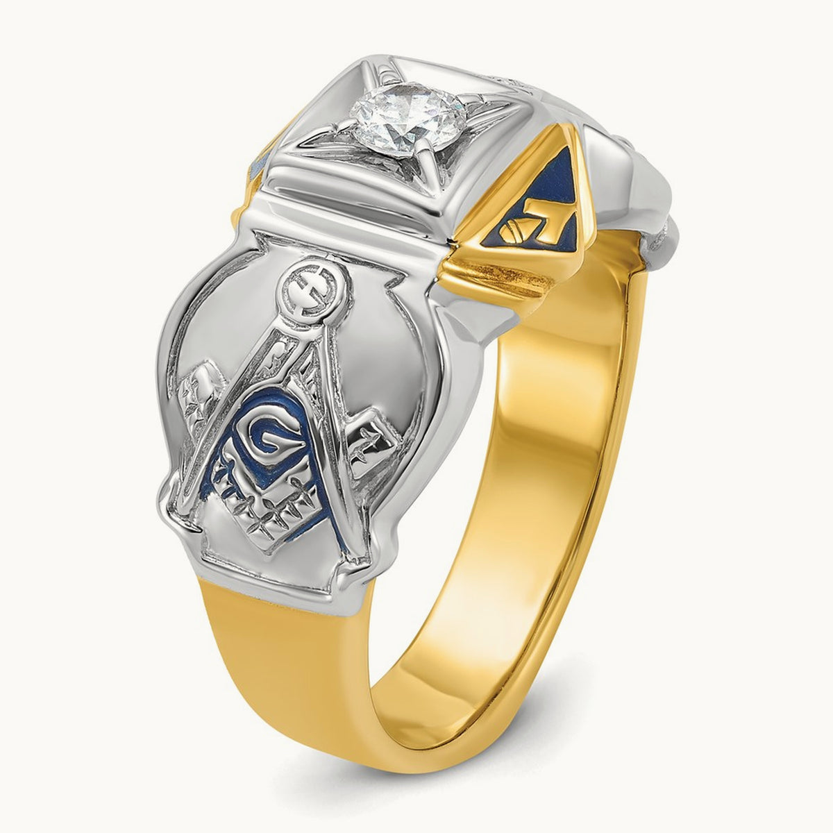 14ktt IBGoodman Men's Enameled & Diamond Blue Lodge Masonic Ring