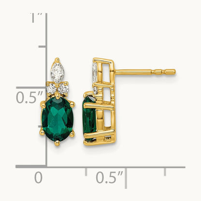 Diamond and Lab Created Emerald Post Earrings — 14K Yellow Gold