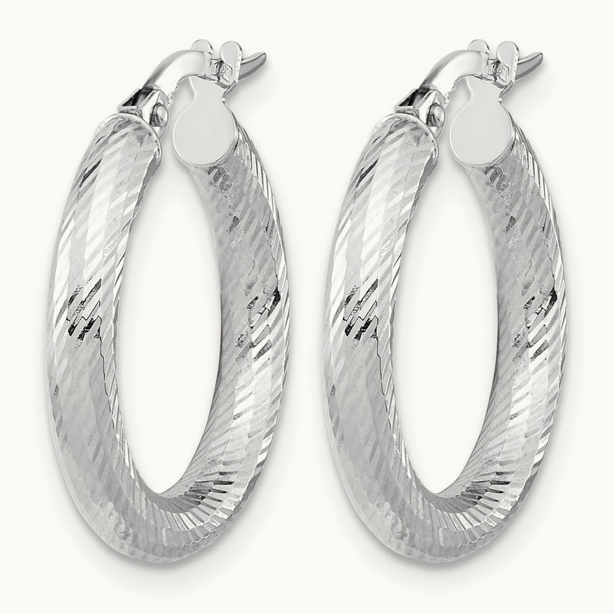 3x15 Diamond-cut Round Hoop Earrings — 14K Two-Tone Gold