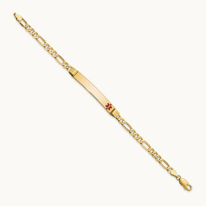 Medical Red Enamel Figaro ID Bracelet, 14K