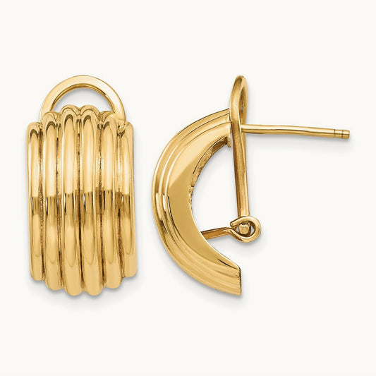 Polished Fancy Omega Back Post Earrings, 14K