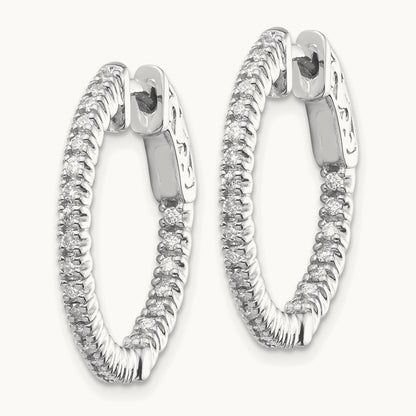 Diamond Round Hoop w/Safety Clasp Earrings, 14K White Gold