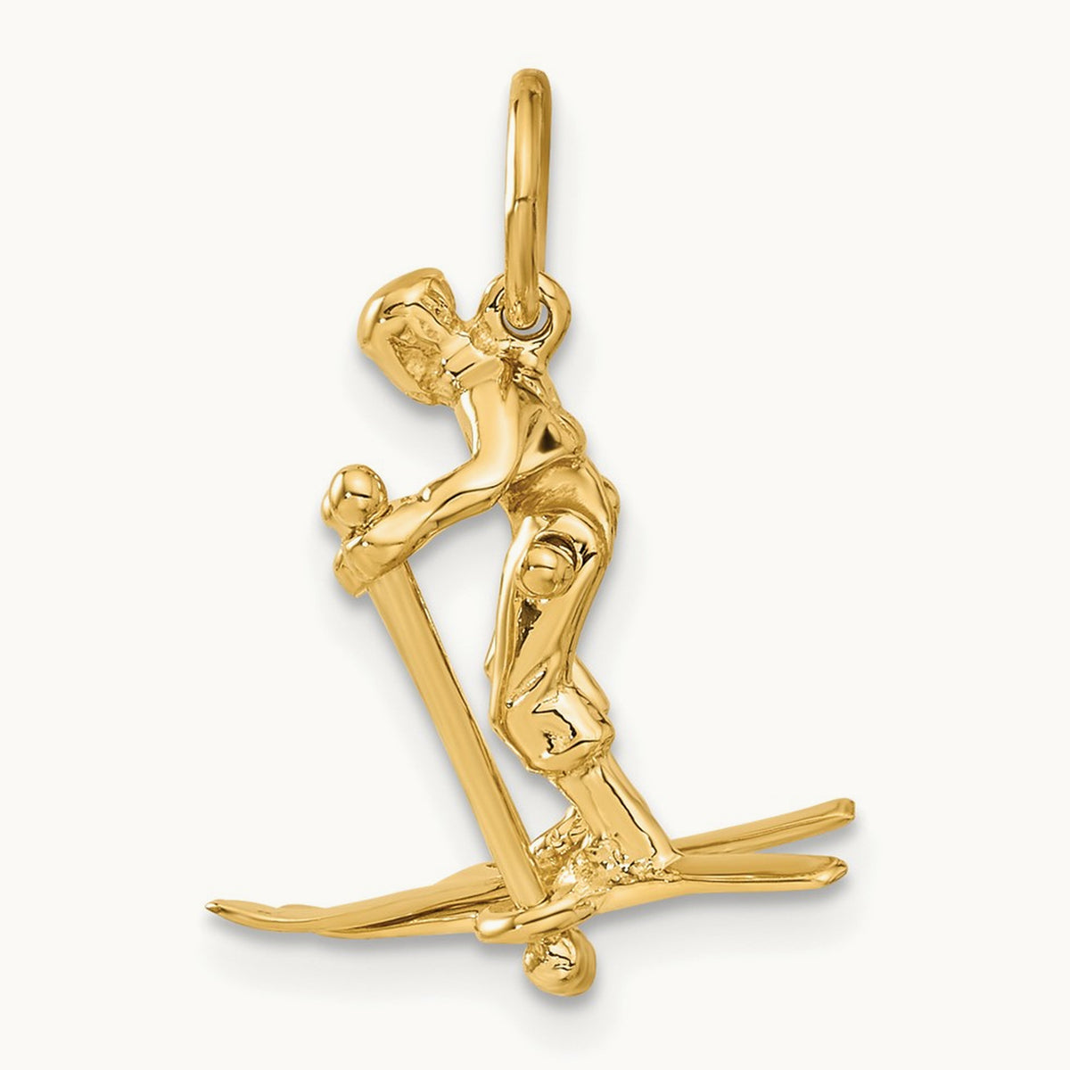 3D Moveable Snow Skier Charm, 14K