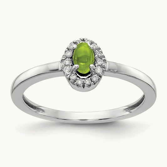 Diamond and Oval Cabochon Peridot Ring, 14K White Gold