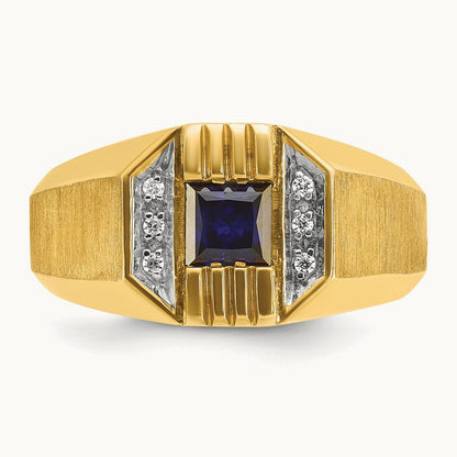 IBGoodman Men's Cr.Sapphire and Diamond Satin Complete Ring, 14K