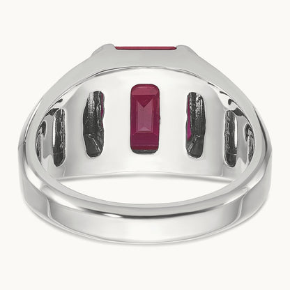 IBGoodman Men's Cr. Ruby and Diamond Complete Ring, 14K White Gold