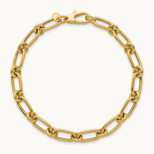 Polished Oval and Circle Link 7.5in Bracelet, 14K