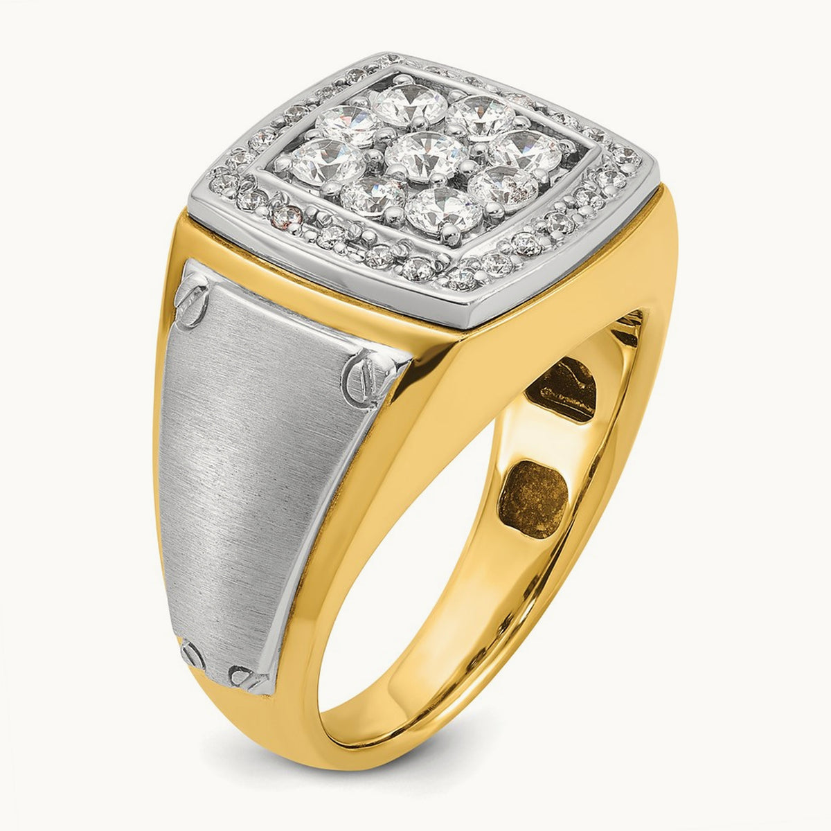 Men's Polished & Satin Diamond Square Cluster Ring — 14K Two-Tone Gold