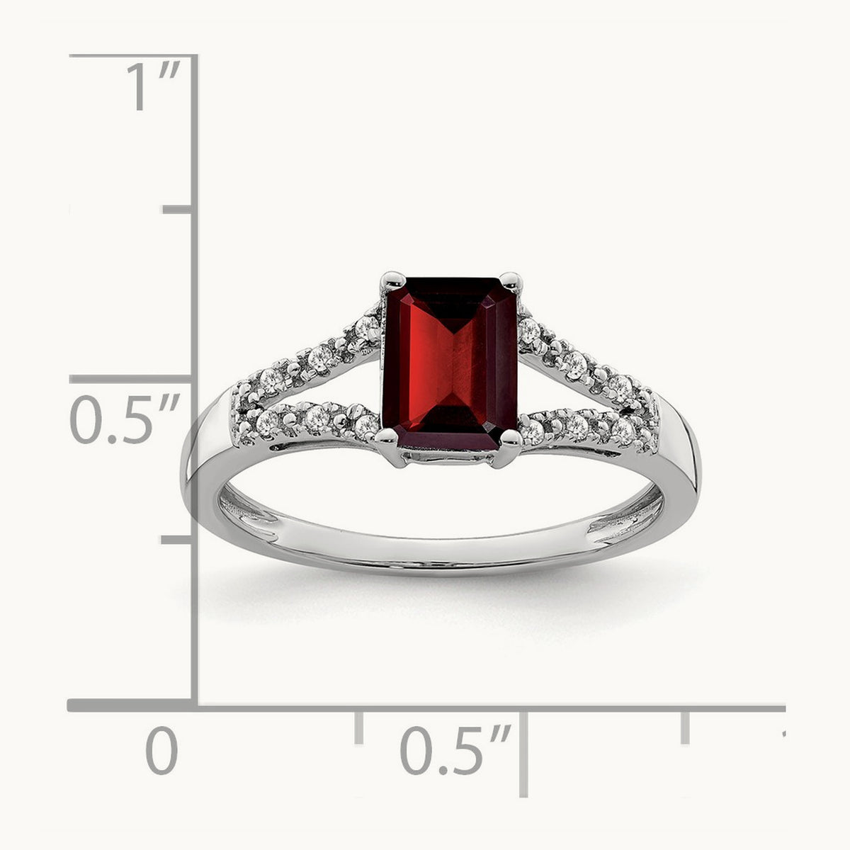 Emerald-cut Garnet and Diamond Ring, 14K White Gold