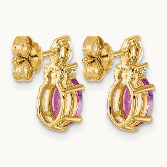 Diamond and Lab Created Pink Sapphire Post Earrings, 14K
