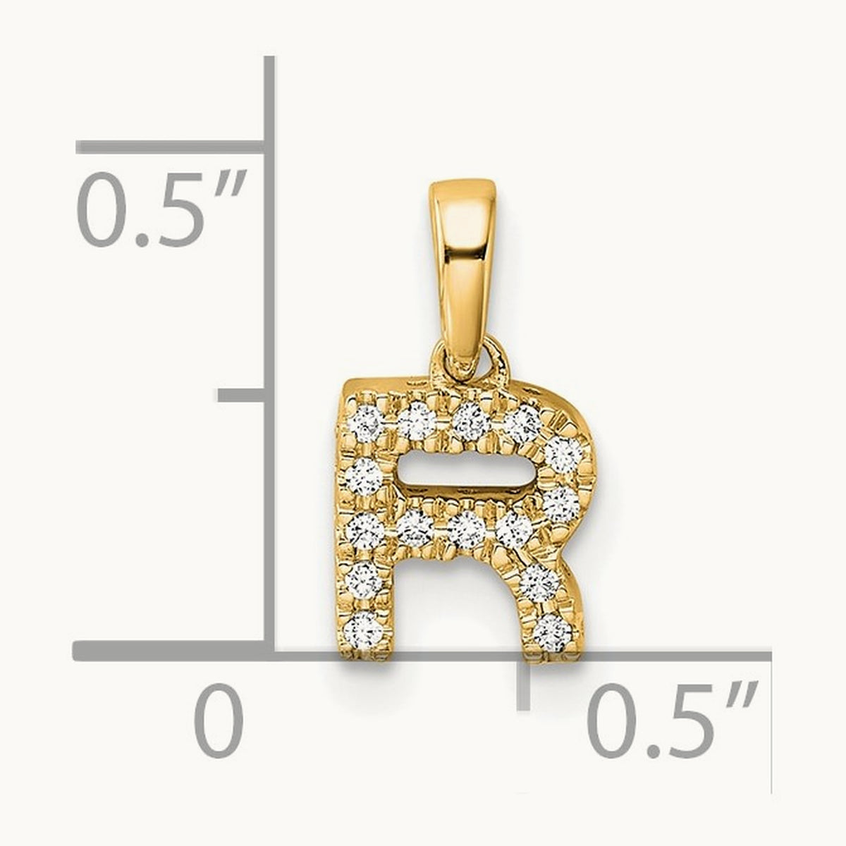 Diamond Initial with Bail Pendant — 14K Yellow Gold, R