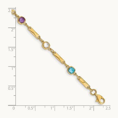 Multi Gemstone Fancy Link Bracelet, 14K