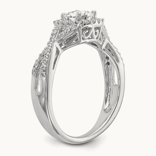 Round Double Halo Engagement Ring, 0.75 ct tw Lab-Grown Diamond