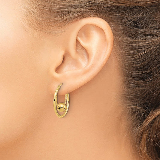 Polished Textured with Ball Hoop Earrings — 10K Yellow Gold