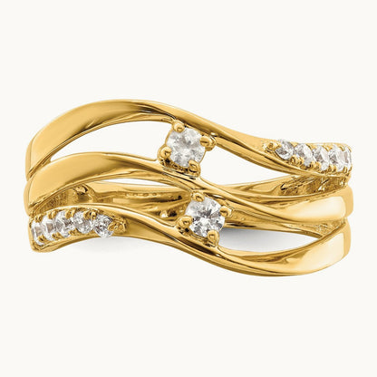 3-row Wavy Diamond Ring, 14K