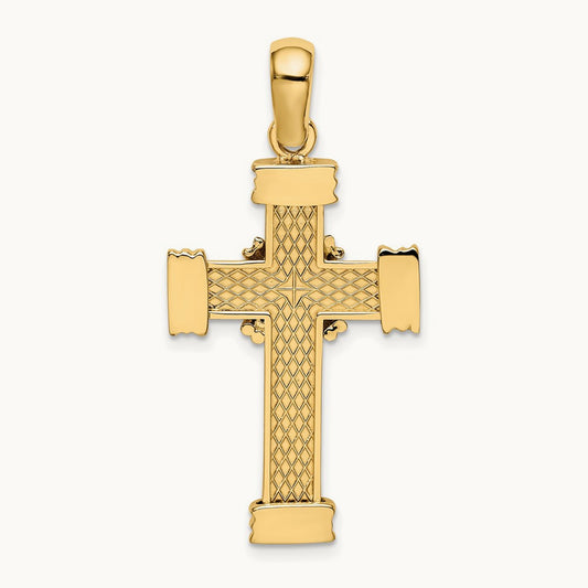 Polished w/ X In Center of Cross Charm, 14K