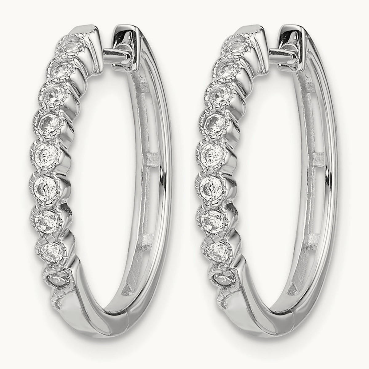 Polished Diamond Hinged Hoop Earrings, 14K White Gold