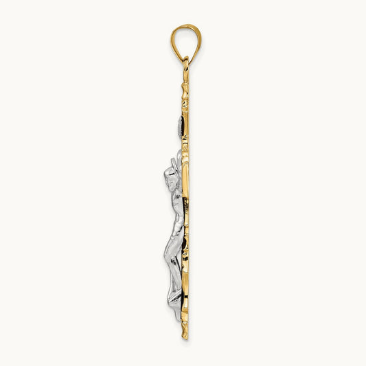Solid INRI Crucifix Pendant, 14K Two-tone