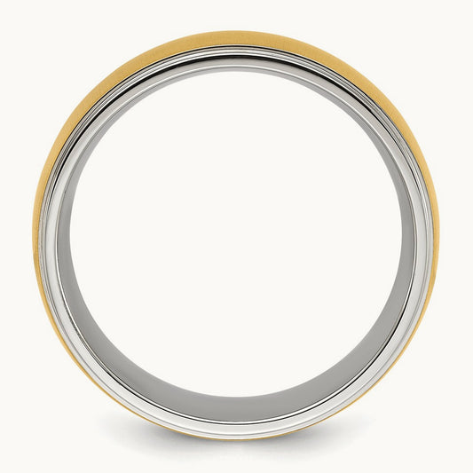 Polished with Brushed Yellow IP-plated Center Band, 8mm, Stainless Steel