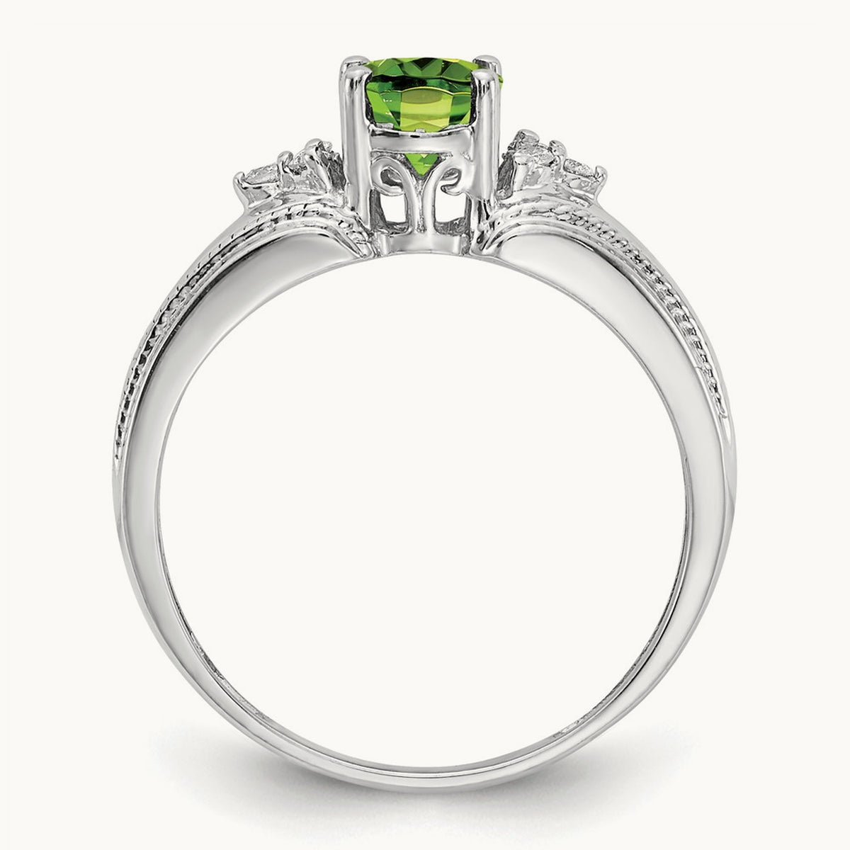 7x5mm Oval Peridot AA Diamond ring, 14K White Gold