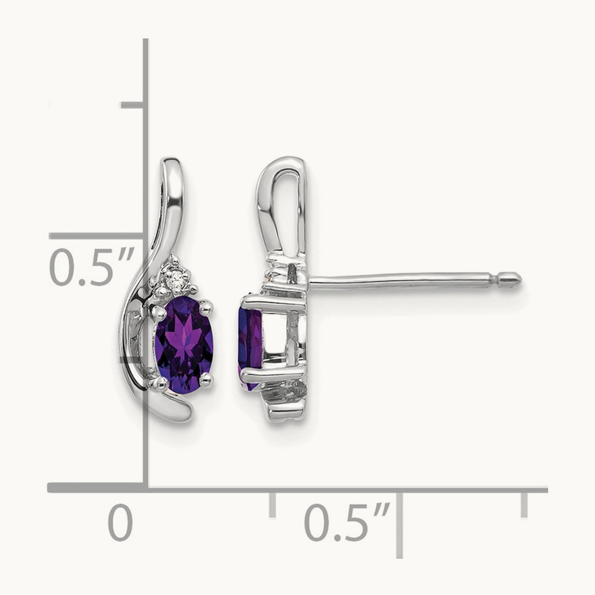 Amethyst and Diamond Post Earrings — 14K White Gold