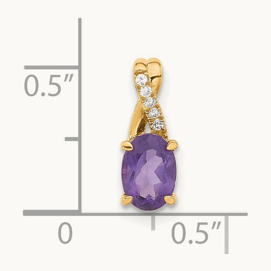 Oval Amethyst and Diamond Pendant — 14K Yellow Gold