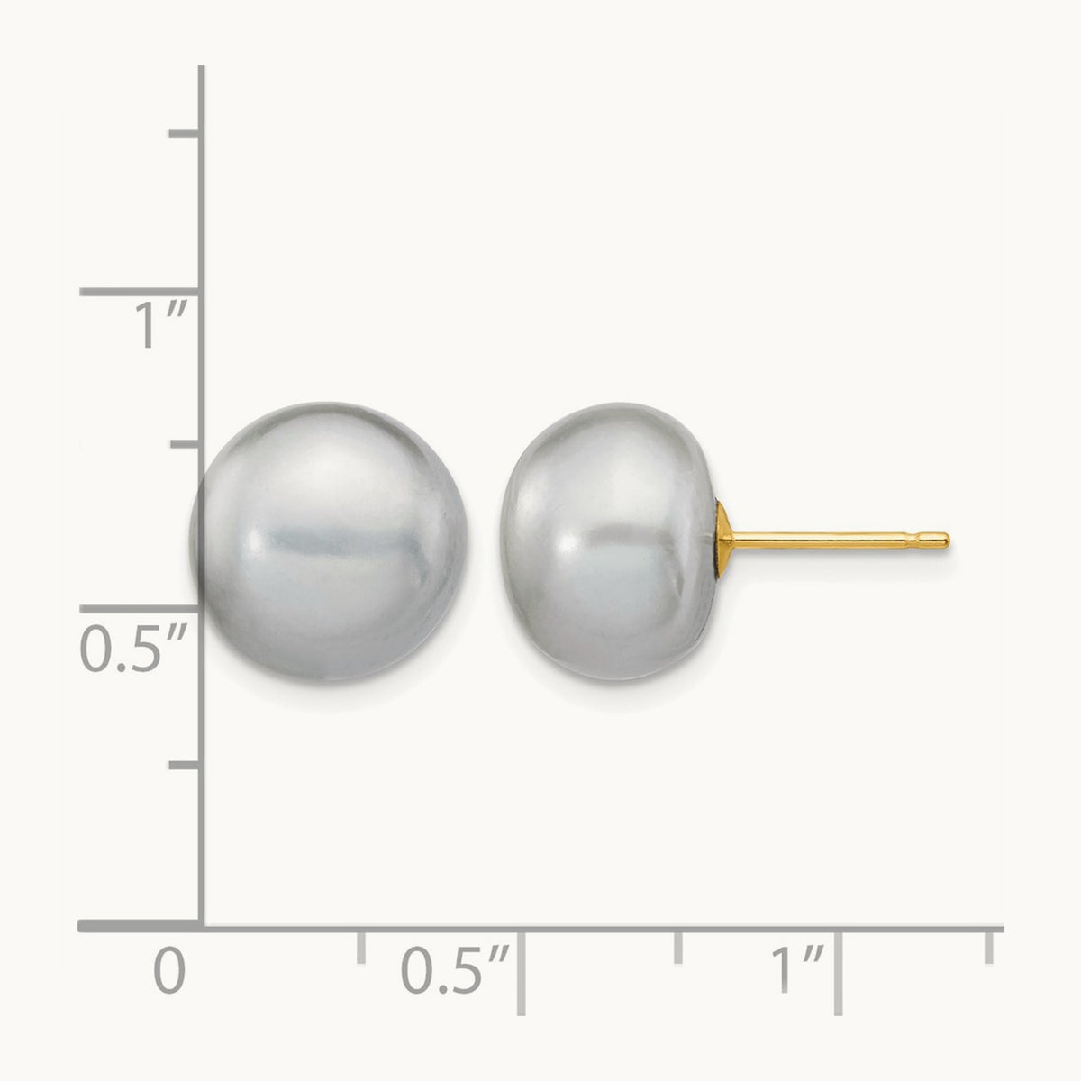 10- Grey Button FW Cultured Pearl Stud Post Earrings, 11mm, 14K