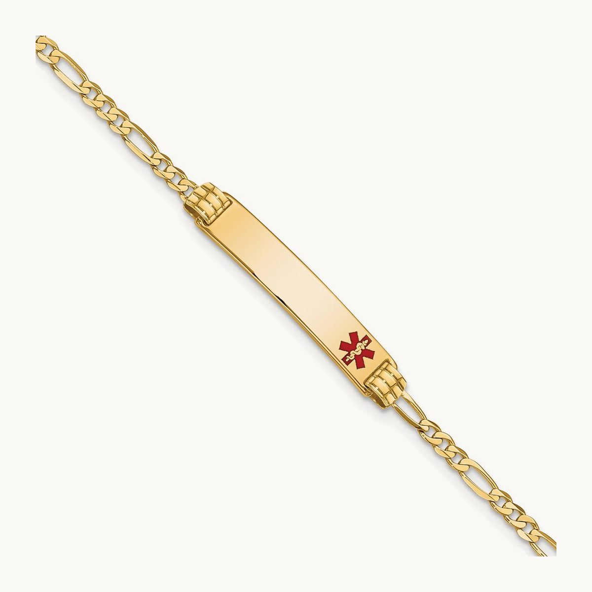 Medical Red Enamel Figaro ID Bracelet, 14K