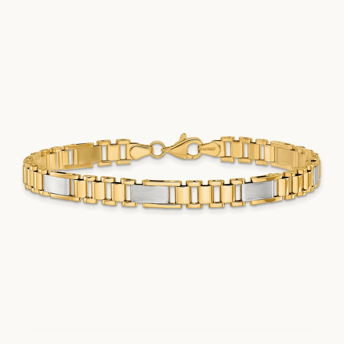 Brushed and Polished Fancy Link 8in Bracelet, 14K Two-tone