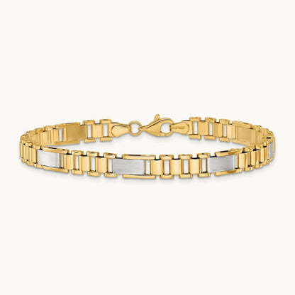 Brushed and Polished Fancy Link 8in Bracelet, 14K Two-tone