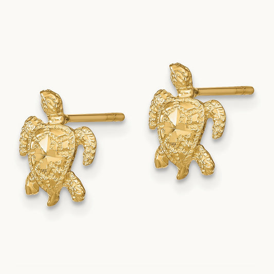 Polished Diamond-cut Sea Turtle Post Earrings, 14K